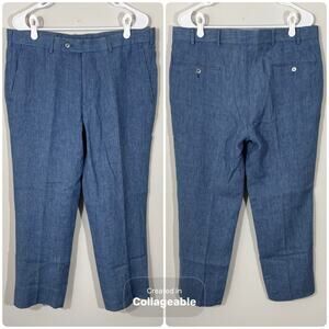 Brooks Brothers Fitzgerald LEOMASTER Blue Linen Pants Mens 36 X 29 Straight